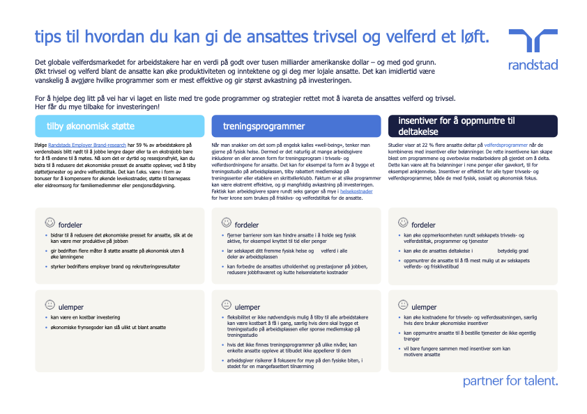 randstad - tips til hvordan du kan gi de ansattes trivsel og velferd et løft